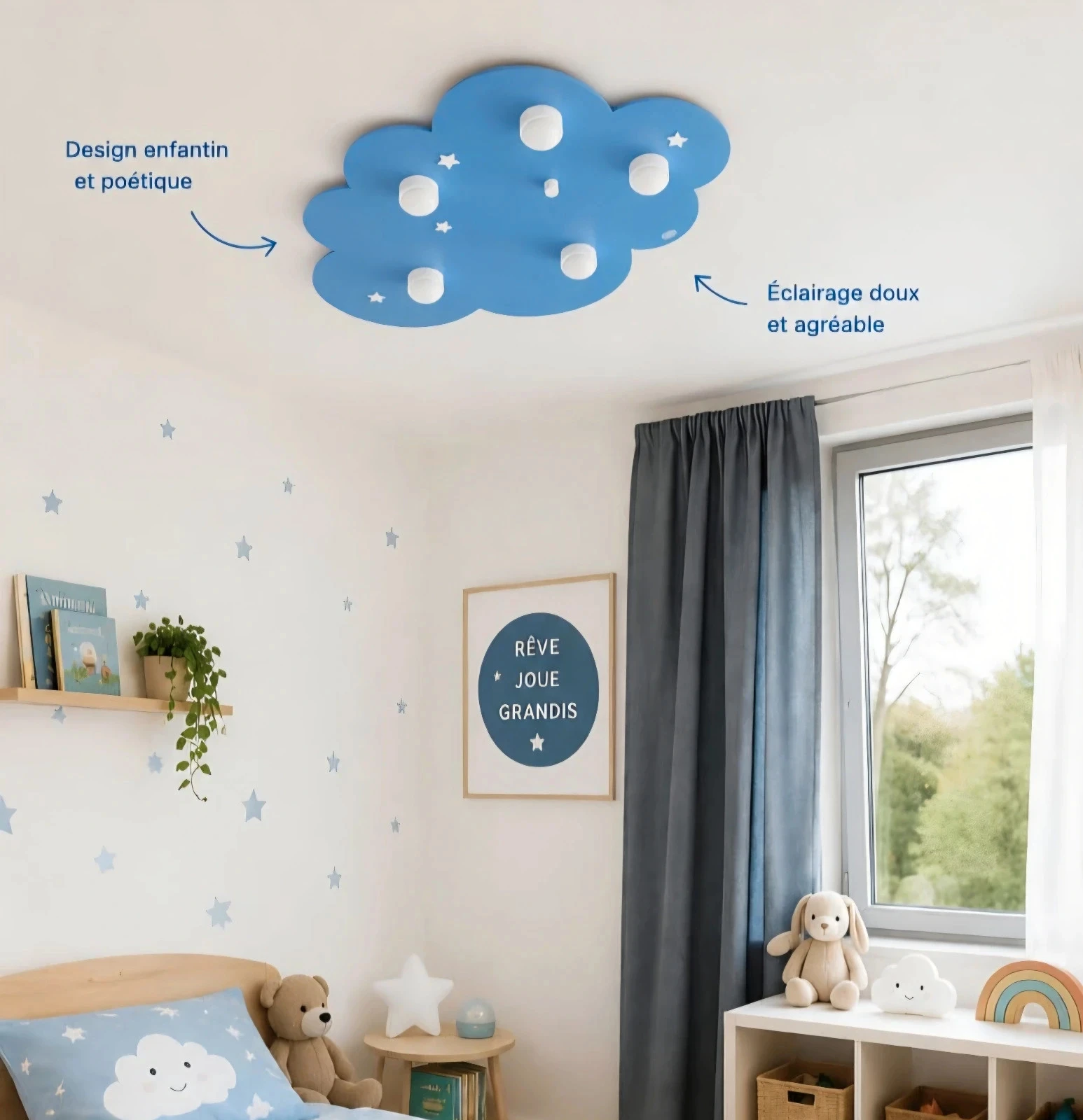 Plafonnier applique enfant nuage garçon